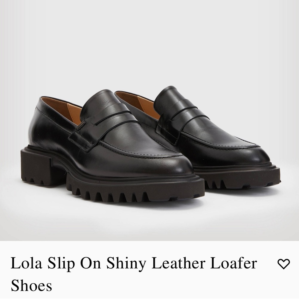 ALL SAINTS Lola lug penny loafers black leather